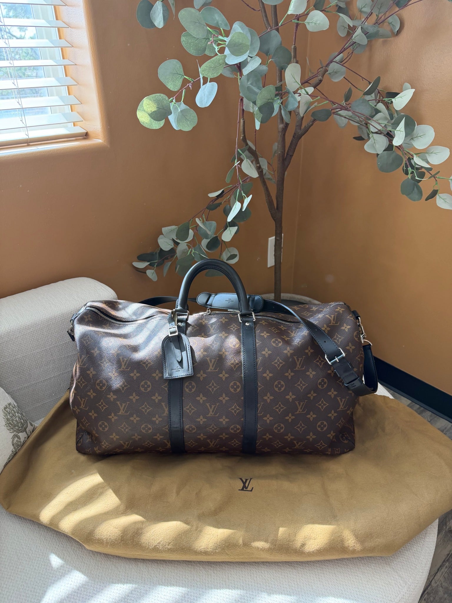 Louis Vuitton Monogram Macassar Keepall Bandouliere 55 Duffle Bag