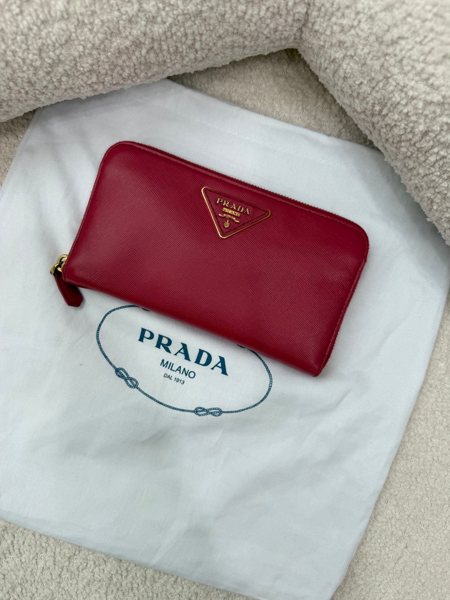 Prada Pink Saffiano Leather Zippy Wallet