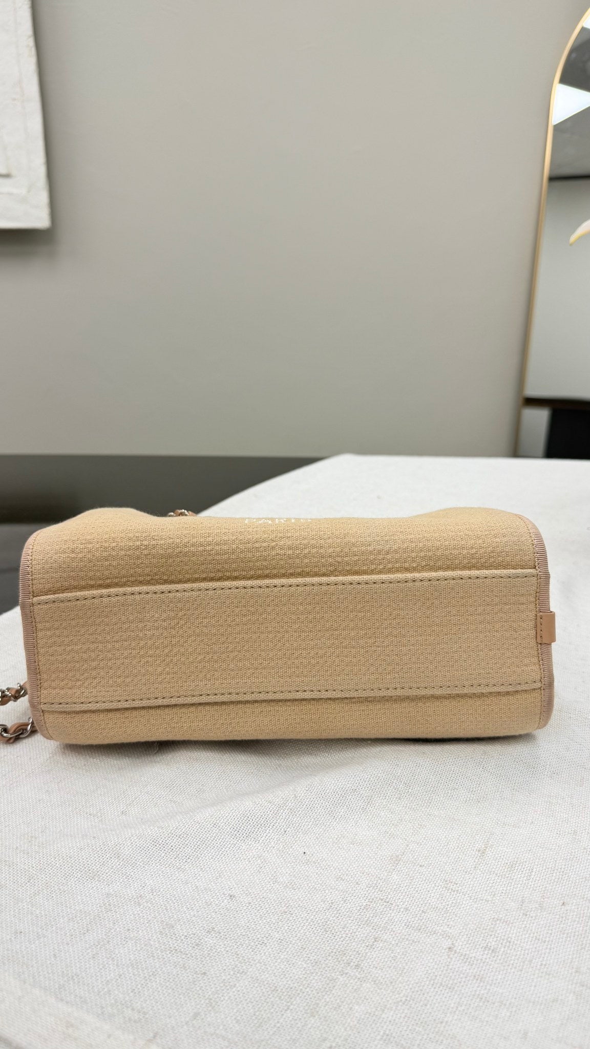 Chanel Beige Canvas Deauville Small Bowling Bag