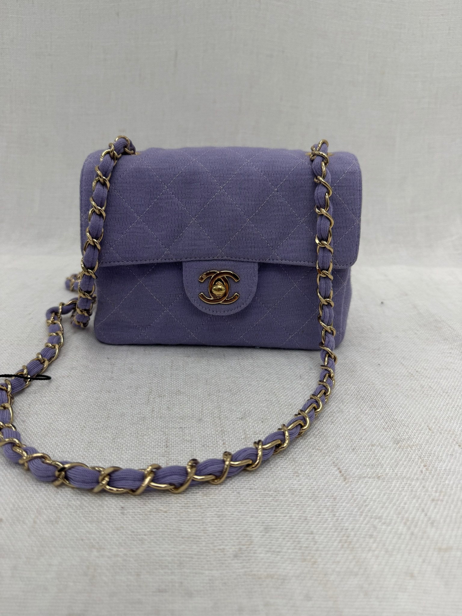 Chanel Vintage Lavender Quilted Jersey Knit Mini Classic Flap Bag