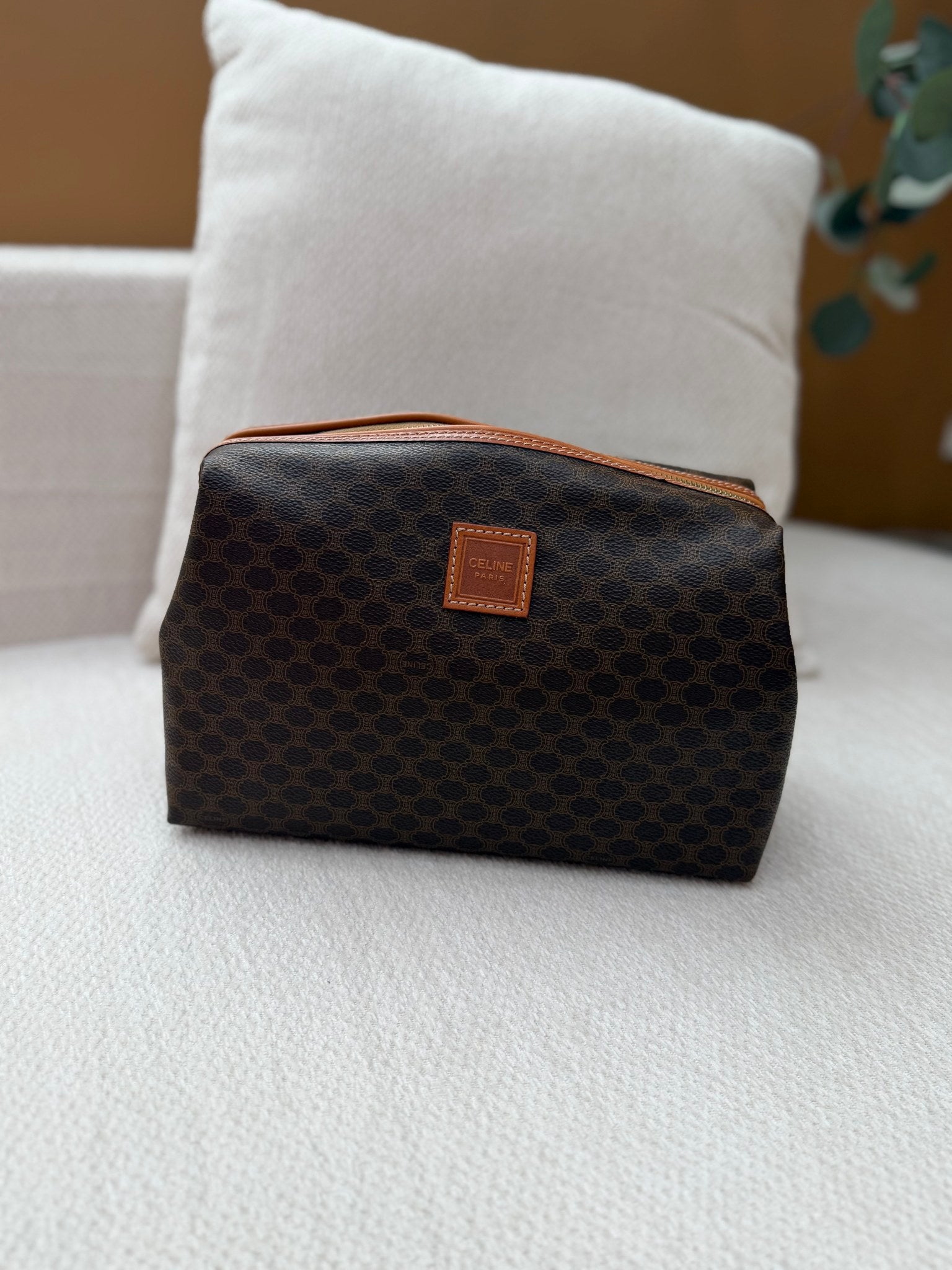 Celine Brown Macadam Coated Canvas Travel Pouch