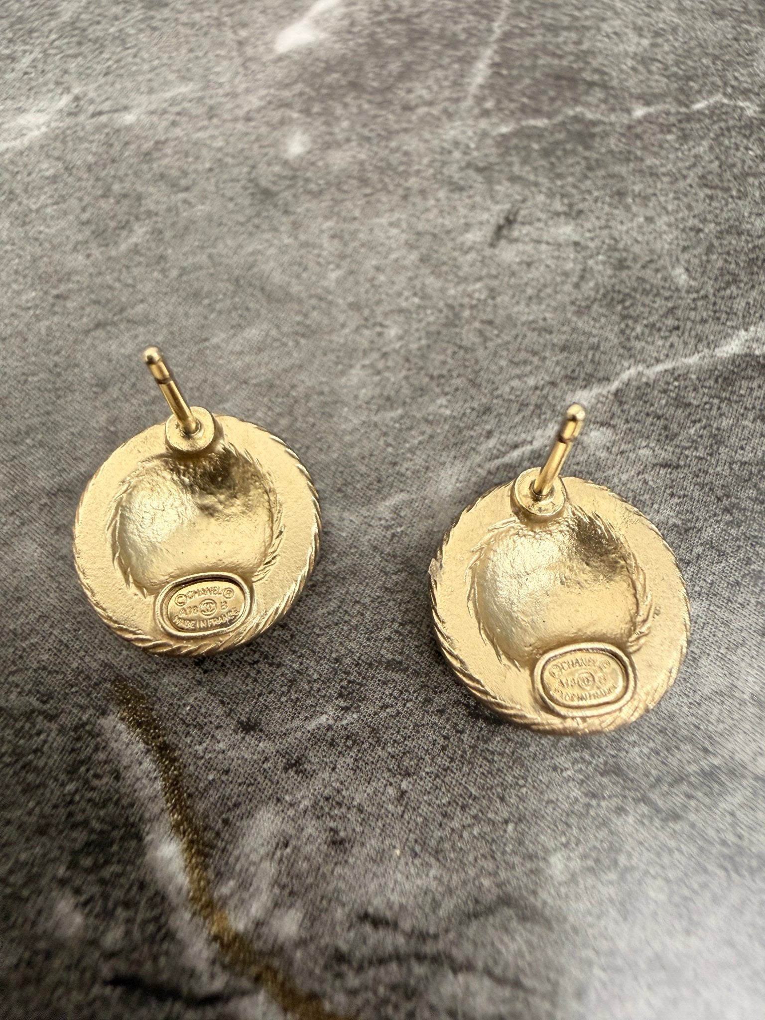 Chanel Gold & Black Round Post Back Earrings