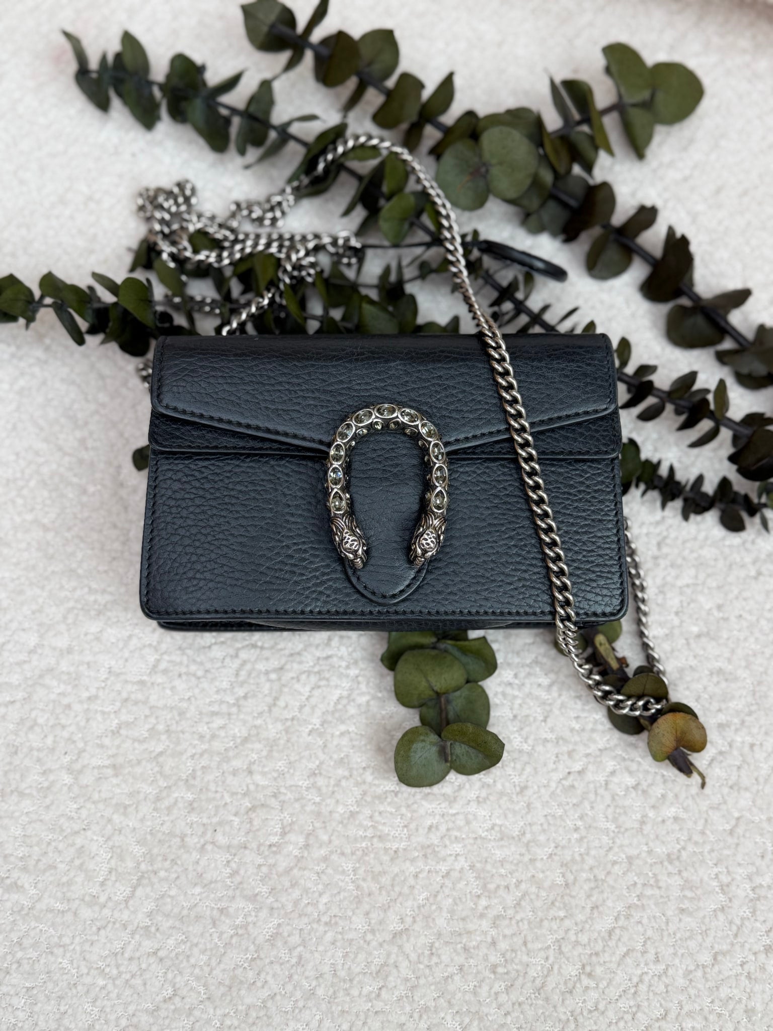 Gucci Black Leather Super Mini Dionysus Bag