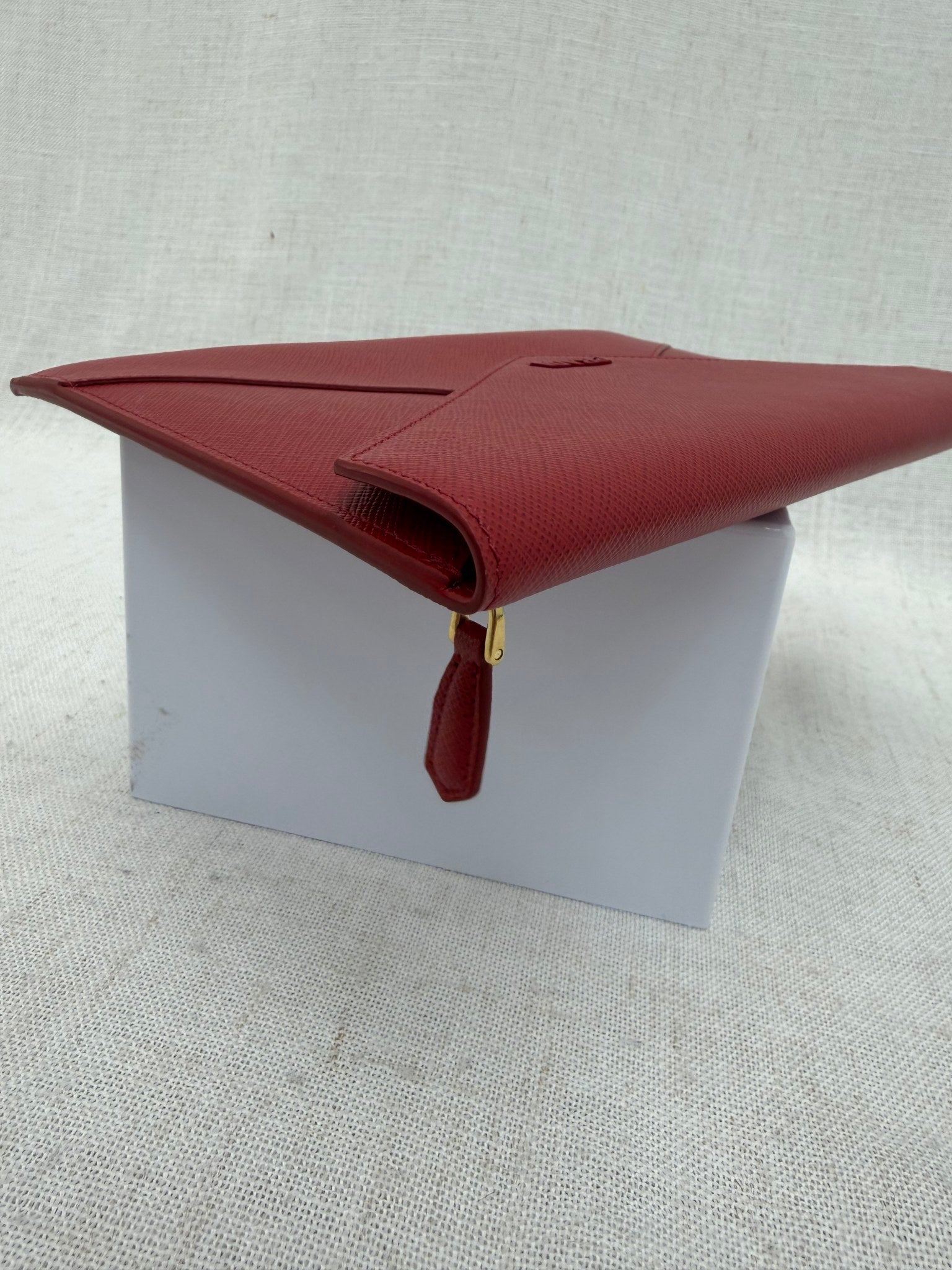 Prada Red Saffiano Leather Envelope Pouch