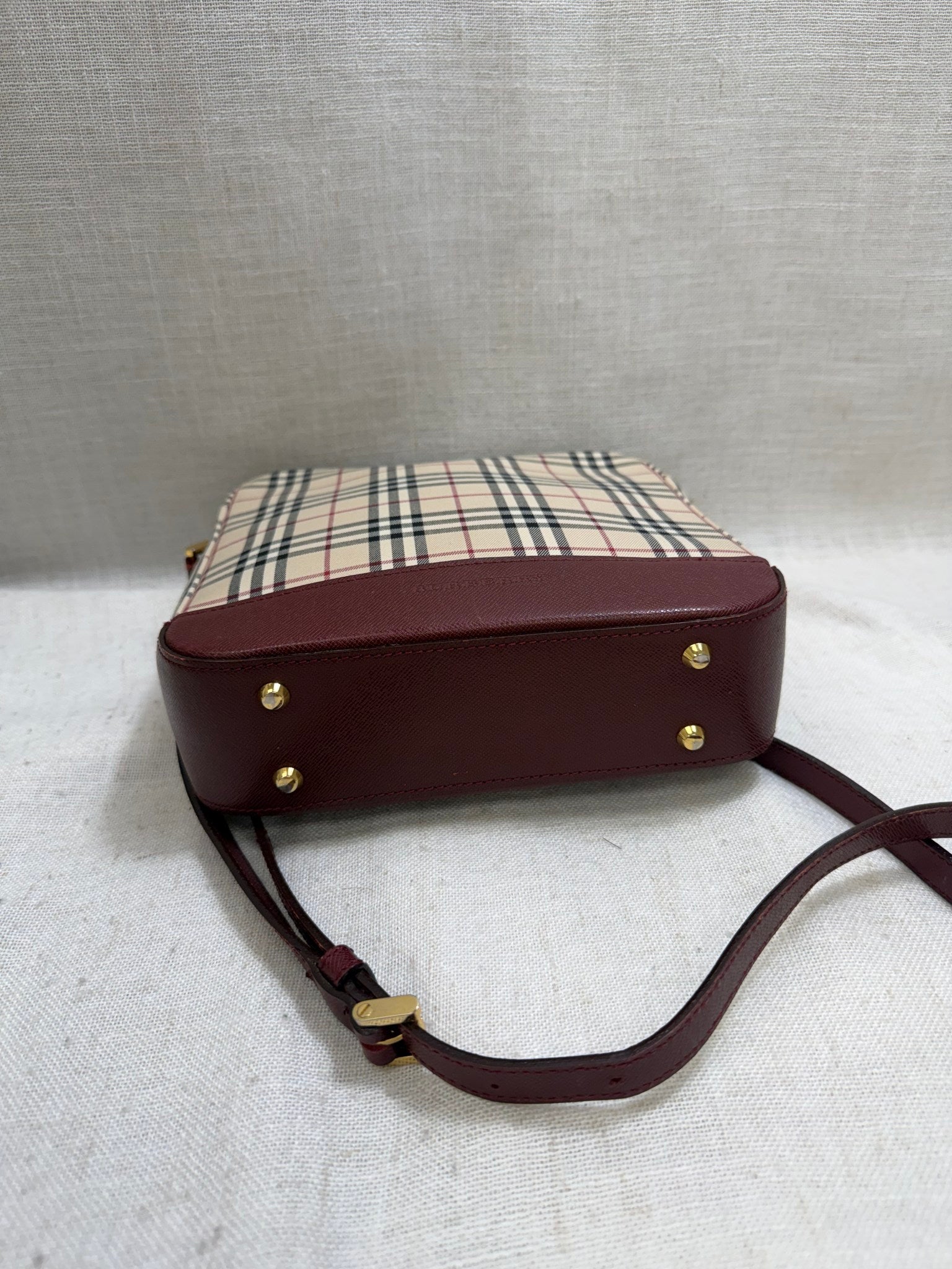 Burberry Burgundy Canvas Nova Check Crossbody Bag