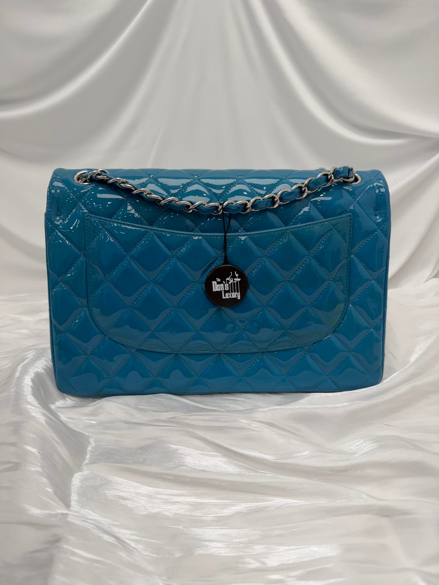 LIKE NEW- Chanel Turquoise Patent Leather Jumbo Double Flap Bag