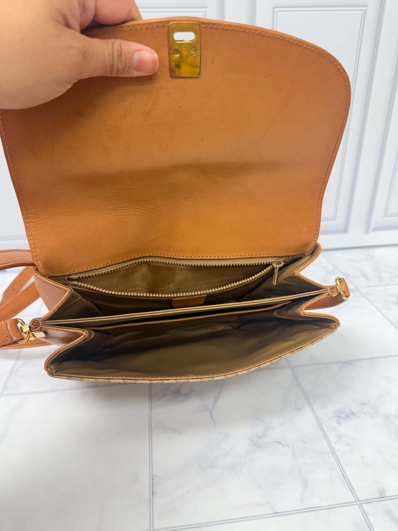 Celine Beige Macadam Canvas Shoulder Bag