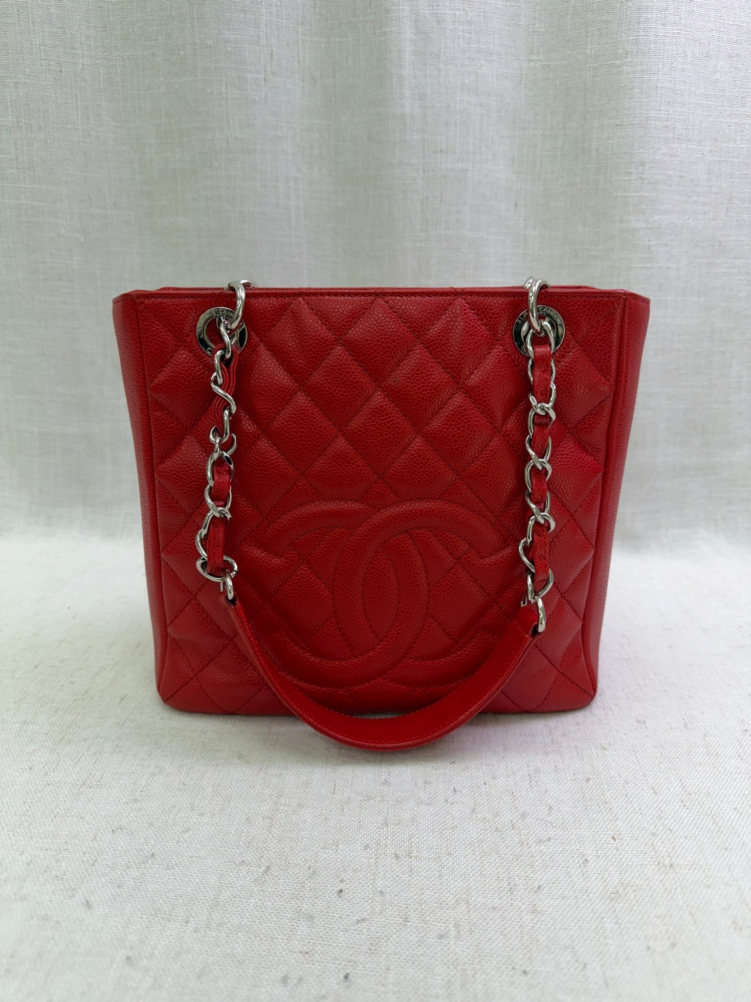 Chanel Red Caviar CC Petite Shopping Tote (PST)