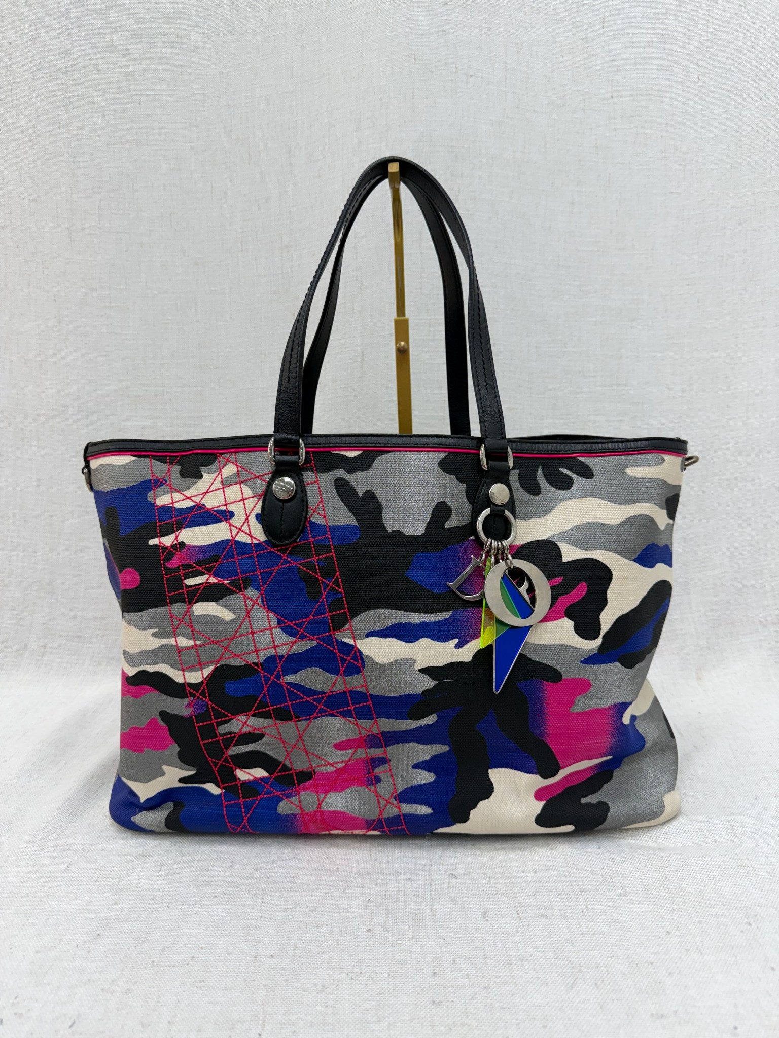 Christian Dior x Anselm Reyle Limited Edition Multicolor Camo Canvas Medium Open Tote Bag