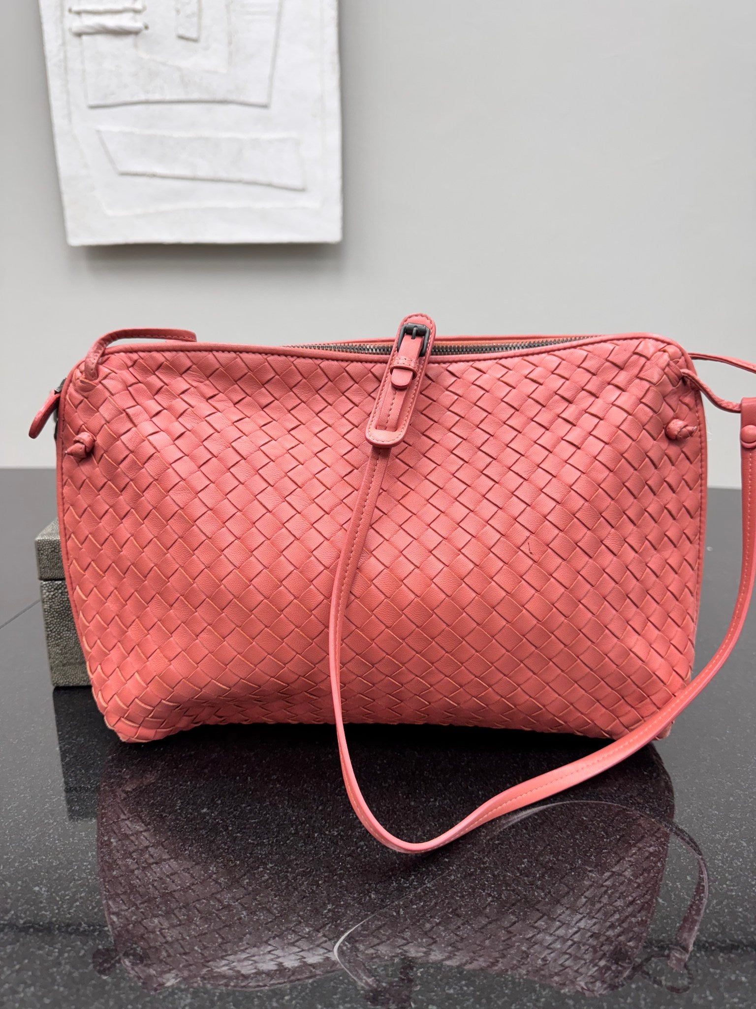 Bottega Veneta Pink Intrecciato Leather Crossbody Bag