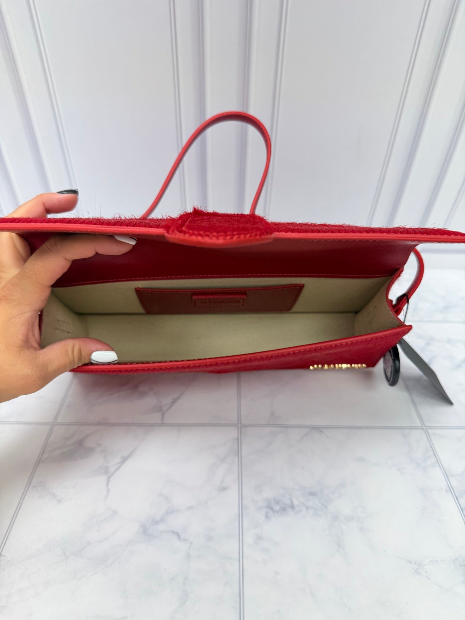 BRAND NEW - Jacquemus Red Pony Hair Le Bambino Long Shoulder Bag
