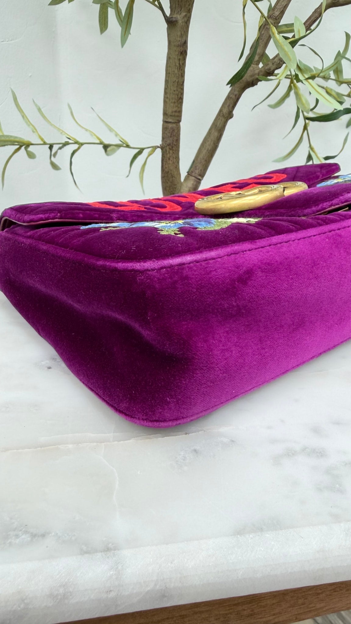 Gucci Purple Suede LOVED Embroidered Medium Marmont Flap Bag