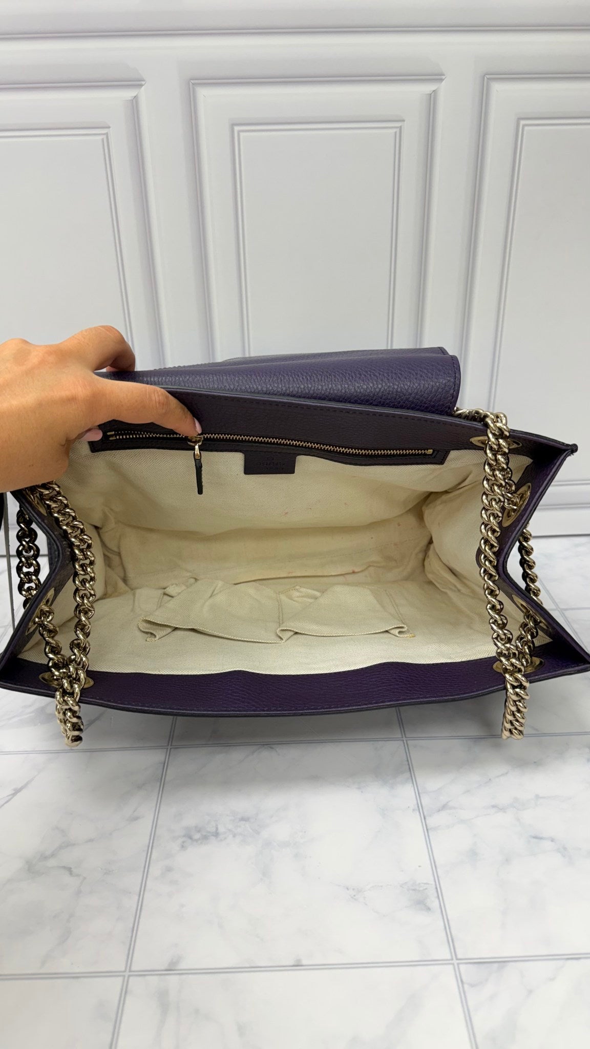 Gucci Purple Grained Leather Large Emily Chain Shoulder Bag