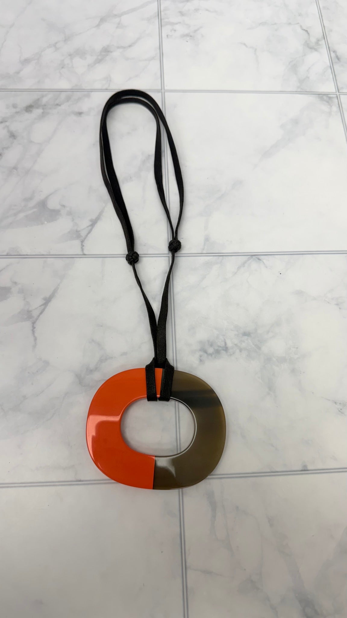 Hermes Orange And Brown Buffalo Horn And Lacquer Isthme Pendant Necklace