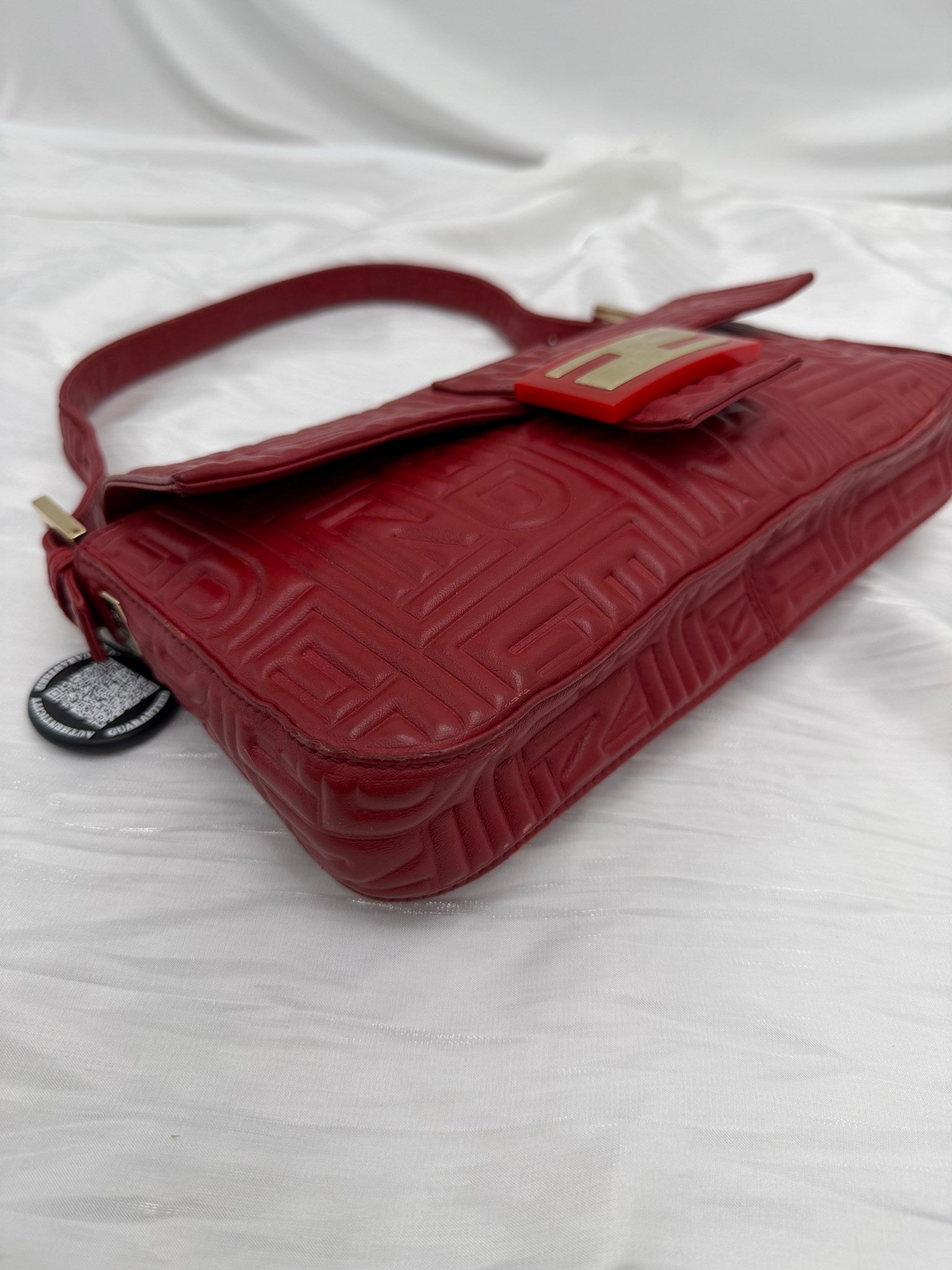 Fendi Red Embossed Leather Baguette