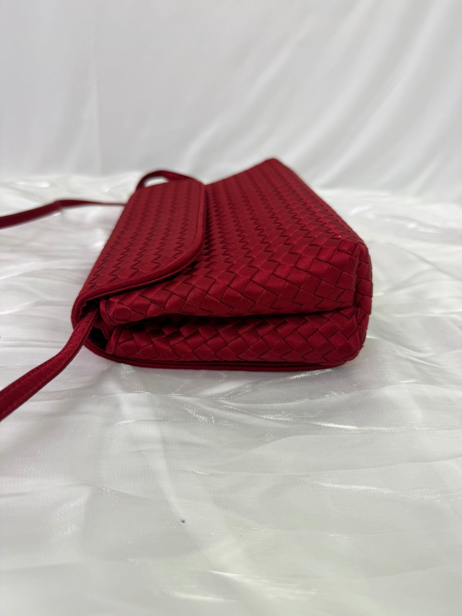 Bottega Veneta Red Satin Intrecciato Shoulder Bag