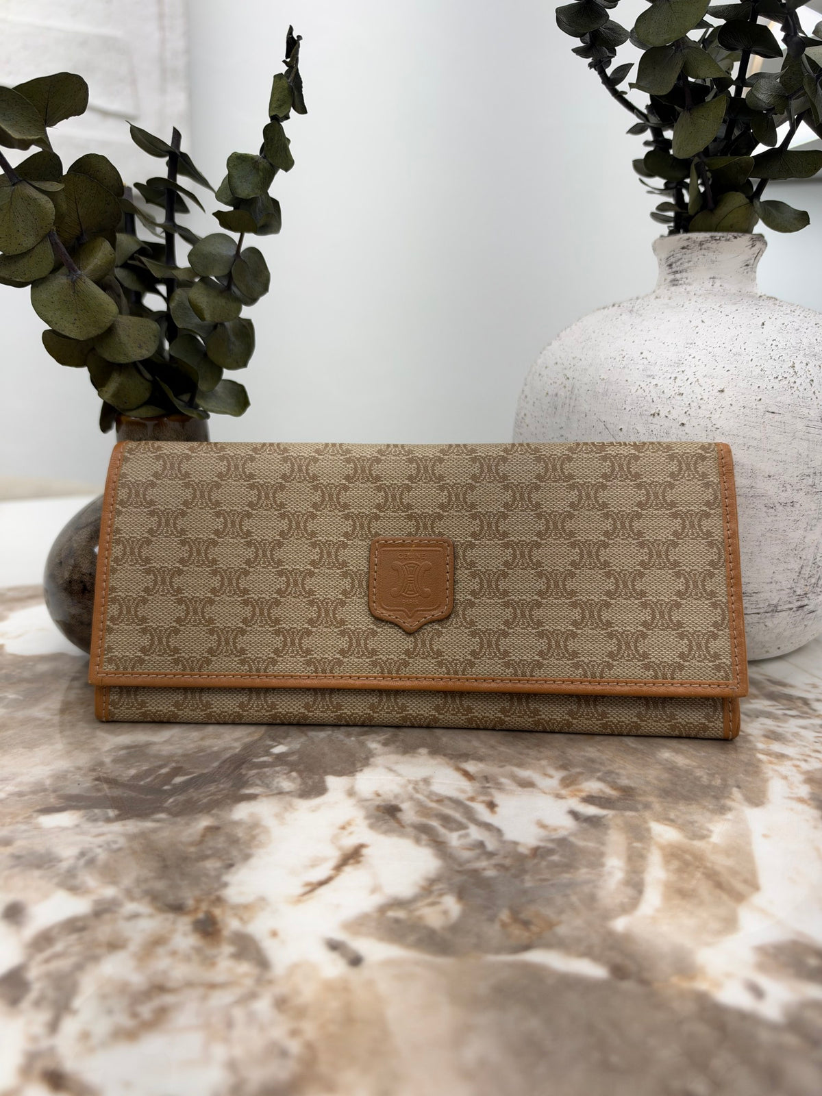 Celine Beige Macadam Coated Canvas Long Wallet