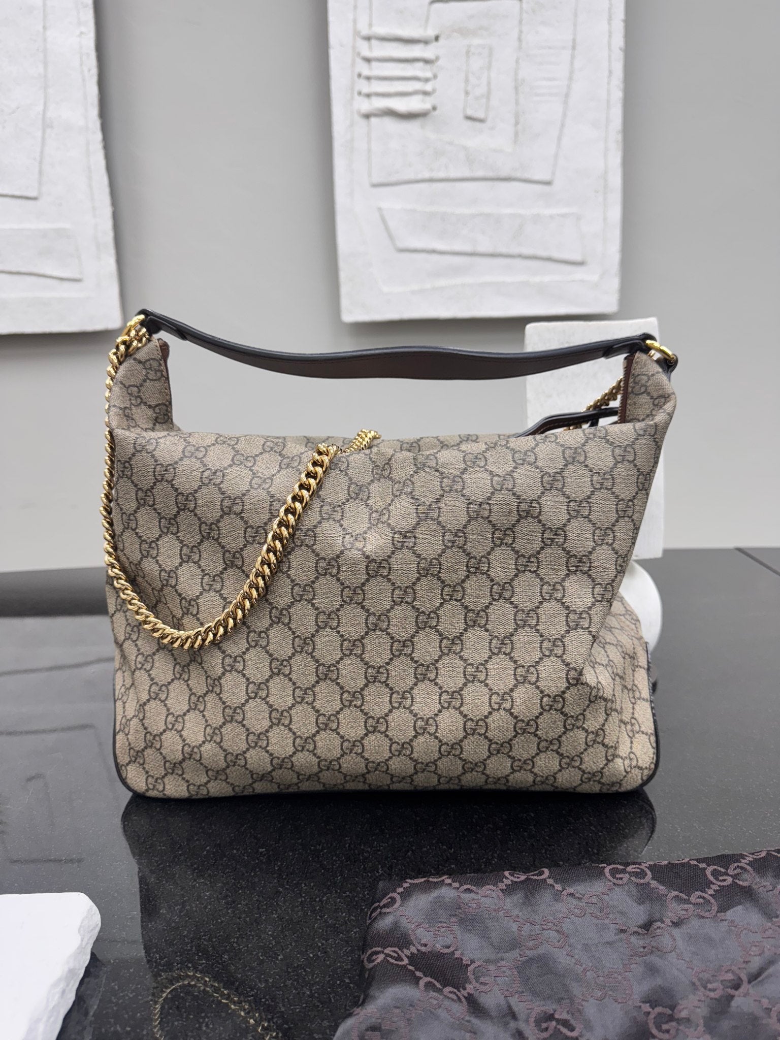 Gucci GG Supreme Coated Canvas Linea A Chain Hobo Shoulder Bag