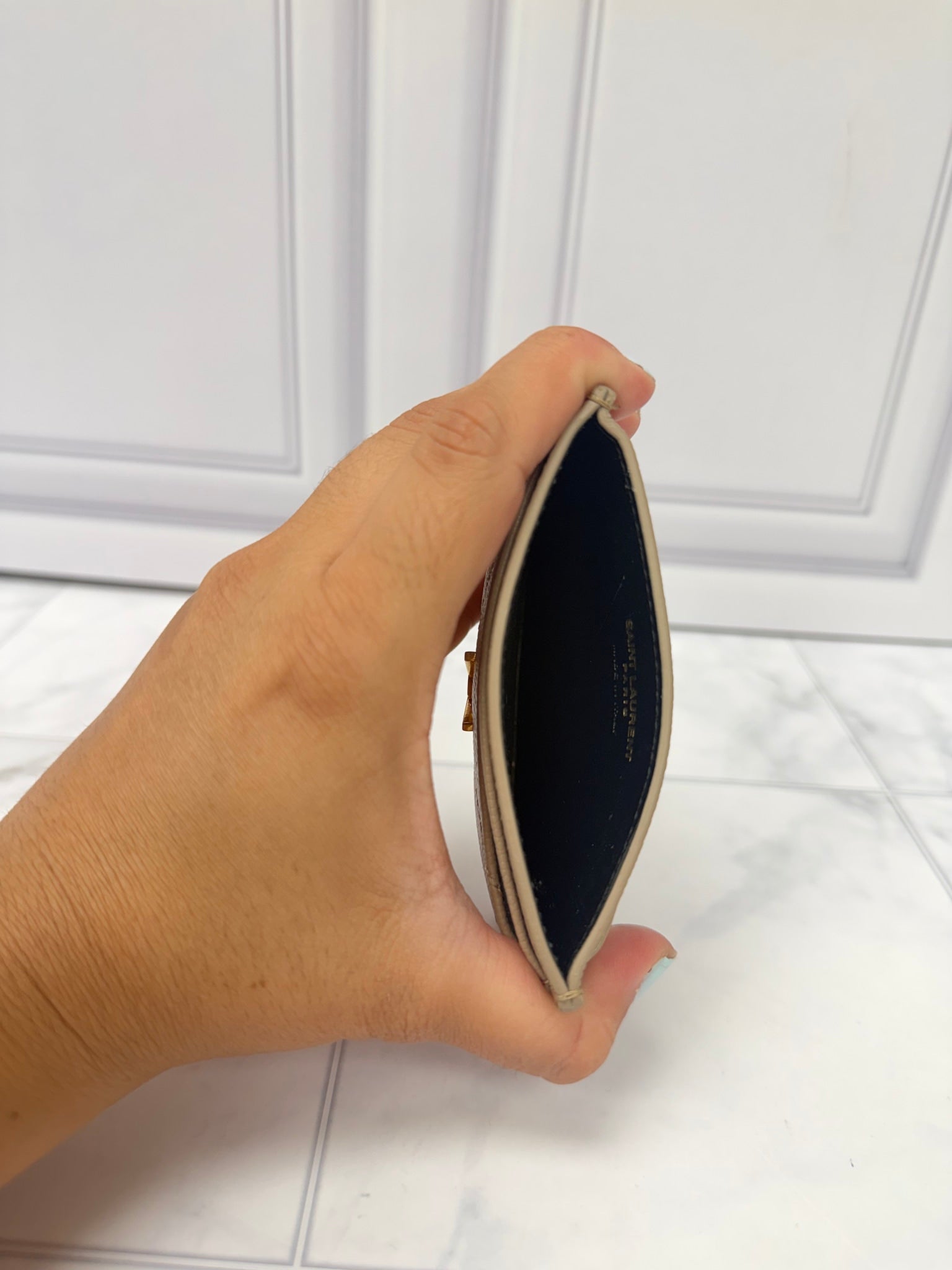Saint Laurent YSL Tan Grained Leather Card Holder
