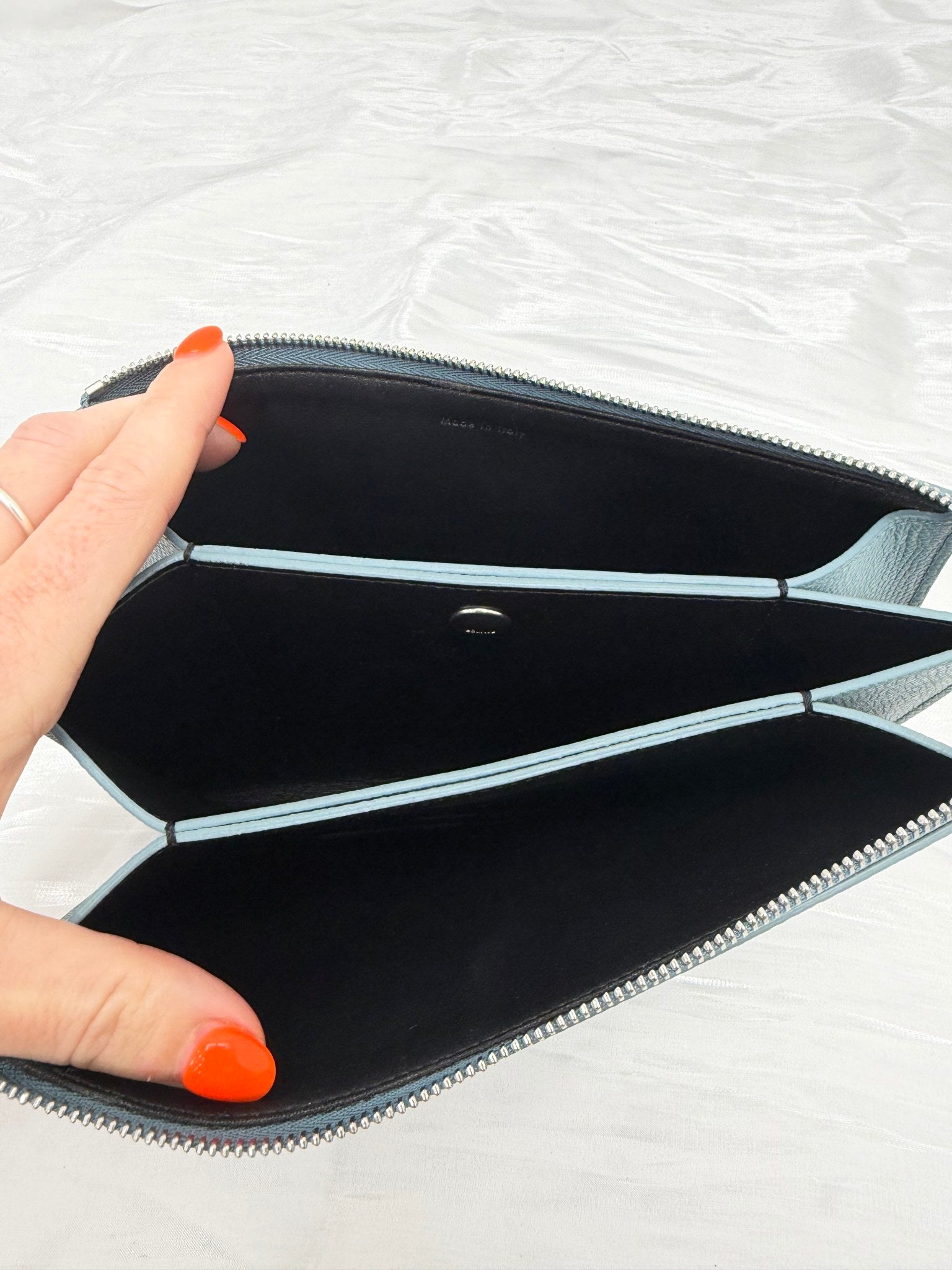 Celine Blue Pebbled Leather Zip Pouch