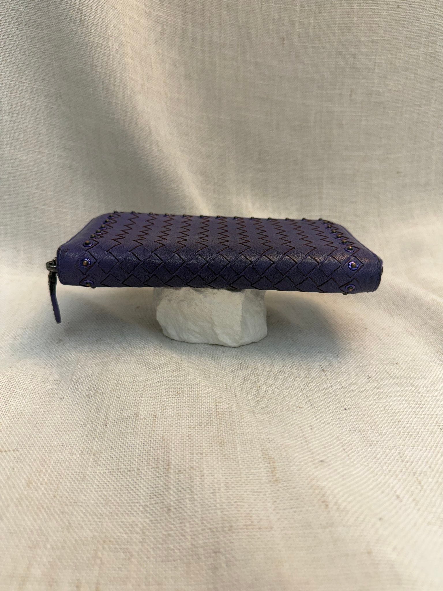 Bottega Veneta Purple Leather Studded Intrecciato Zippy Wallet
