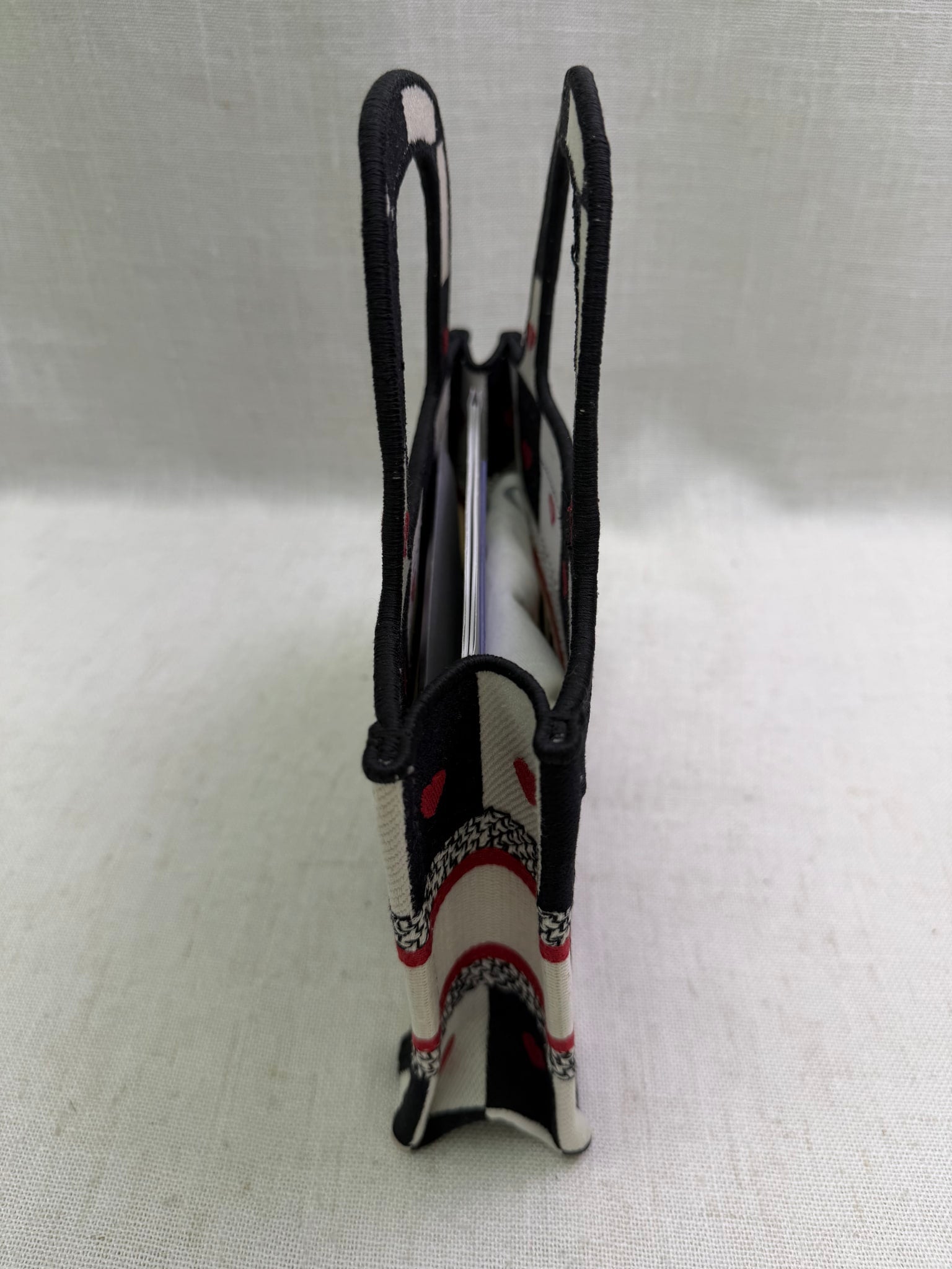 Like New- Christian Dior Black & White Checkered Heart Dioramour Mini Book Tote