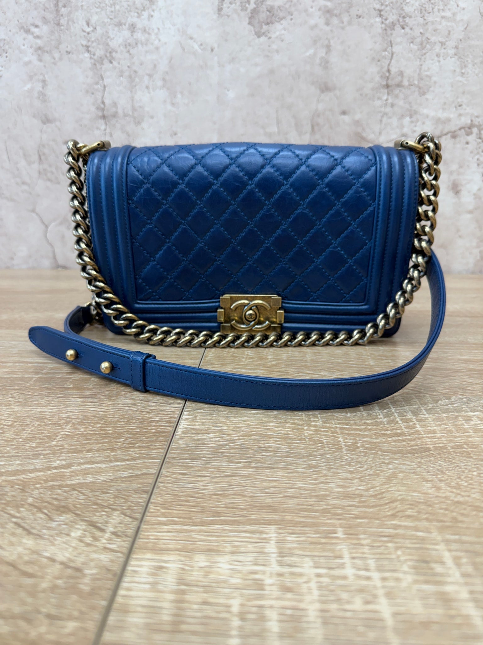 Chanel Navy Blue Quilted Calfskin Medium Boy Bag