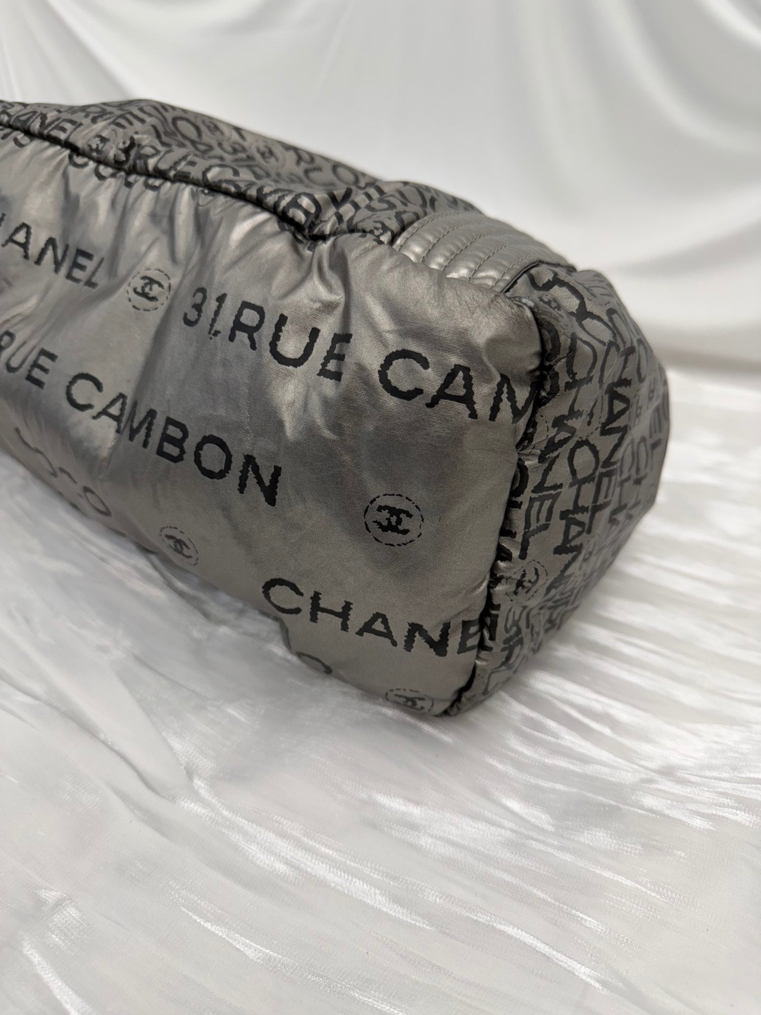 Chanel Silver Rue Cambon Paris Logo Bowler Bag