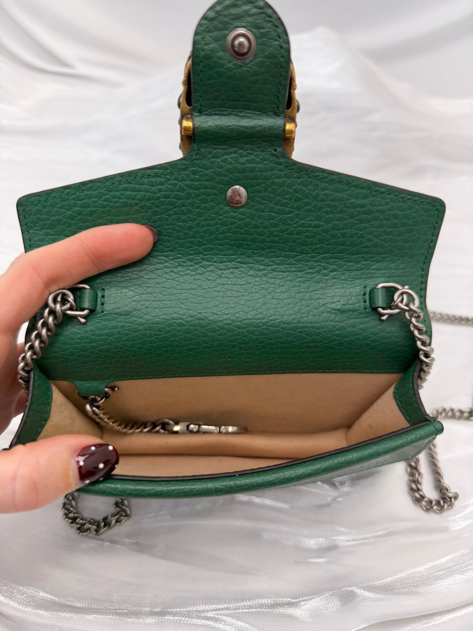 Gucci Emerald Green Grained Leather Super Mini Dionysus Bag