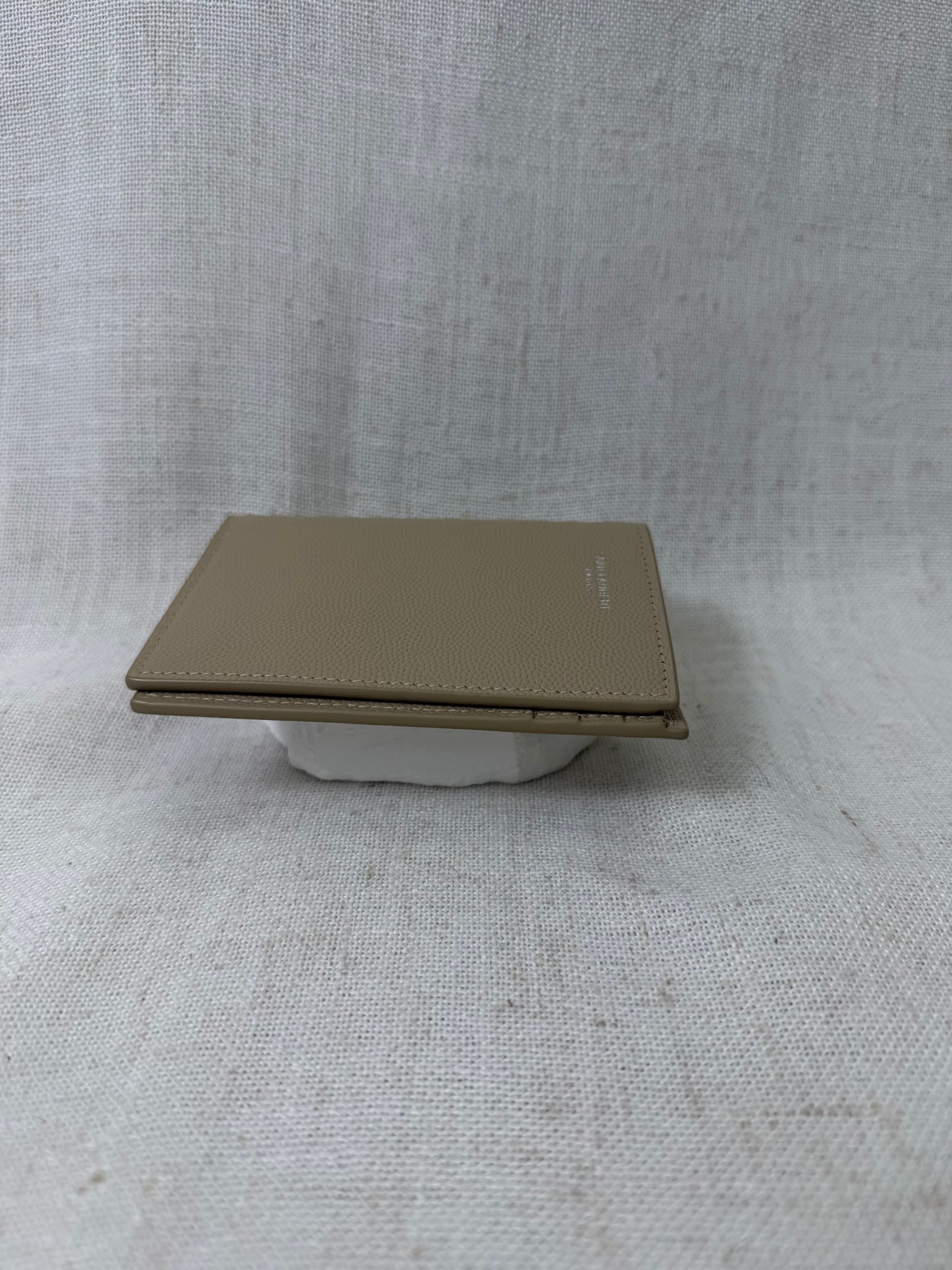 LIKE NEW - Saint Laurent Taupe Grained Leather Tiny Cassandre Wallet