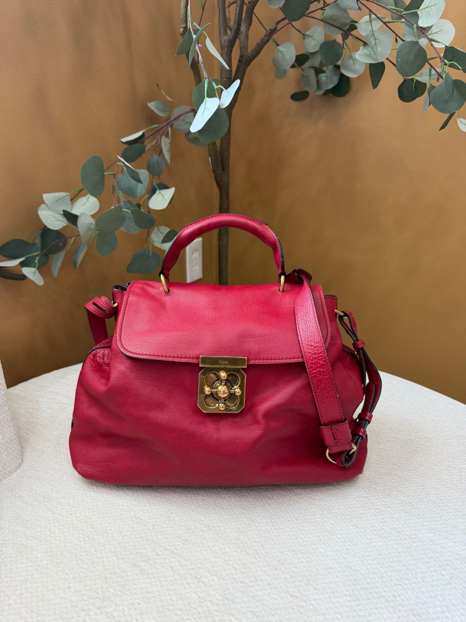 Chloe Red Grain Leather Elise 2Way Shoulder Bag