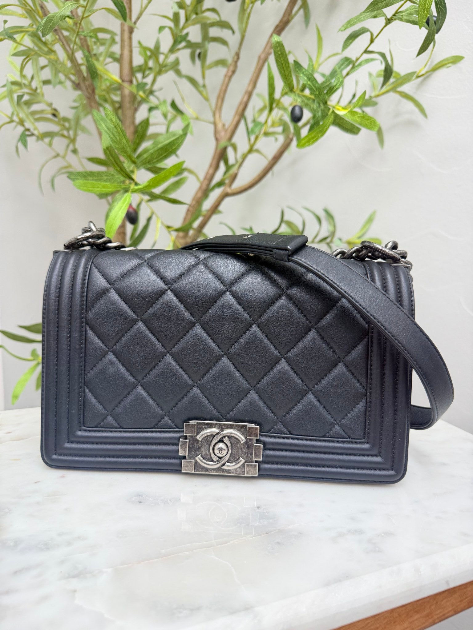 Chanel Black Lambskin Leather Medium Boy Bag