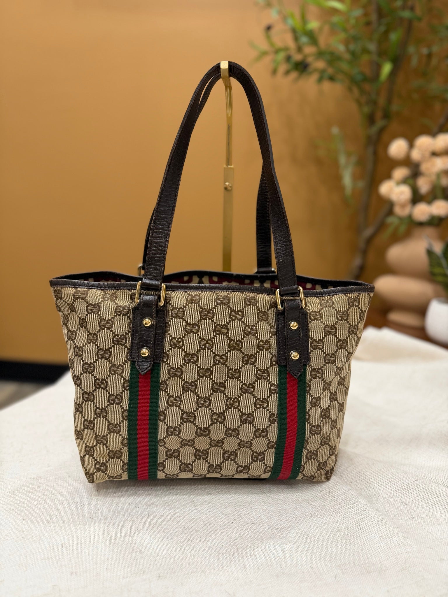 Gucci Brown Canvas Jolicoeur Web Tote Bag