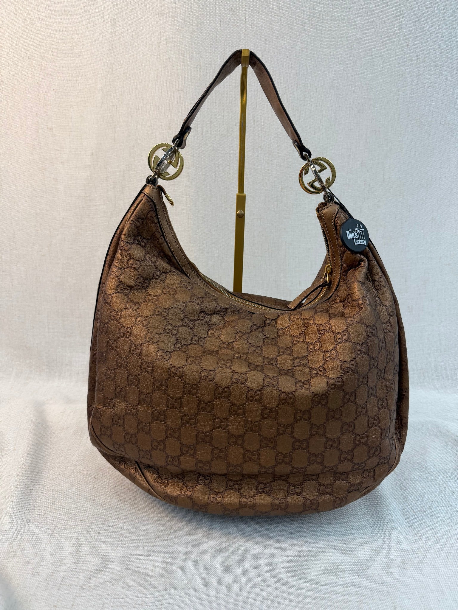 Gucci Bronze Leather Guccissima Sukey Hobo Bag