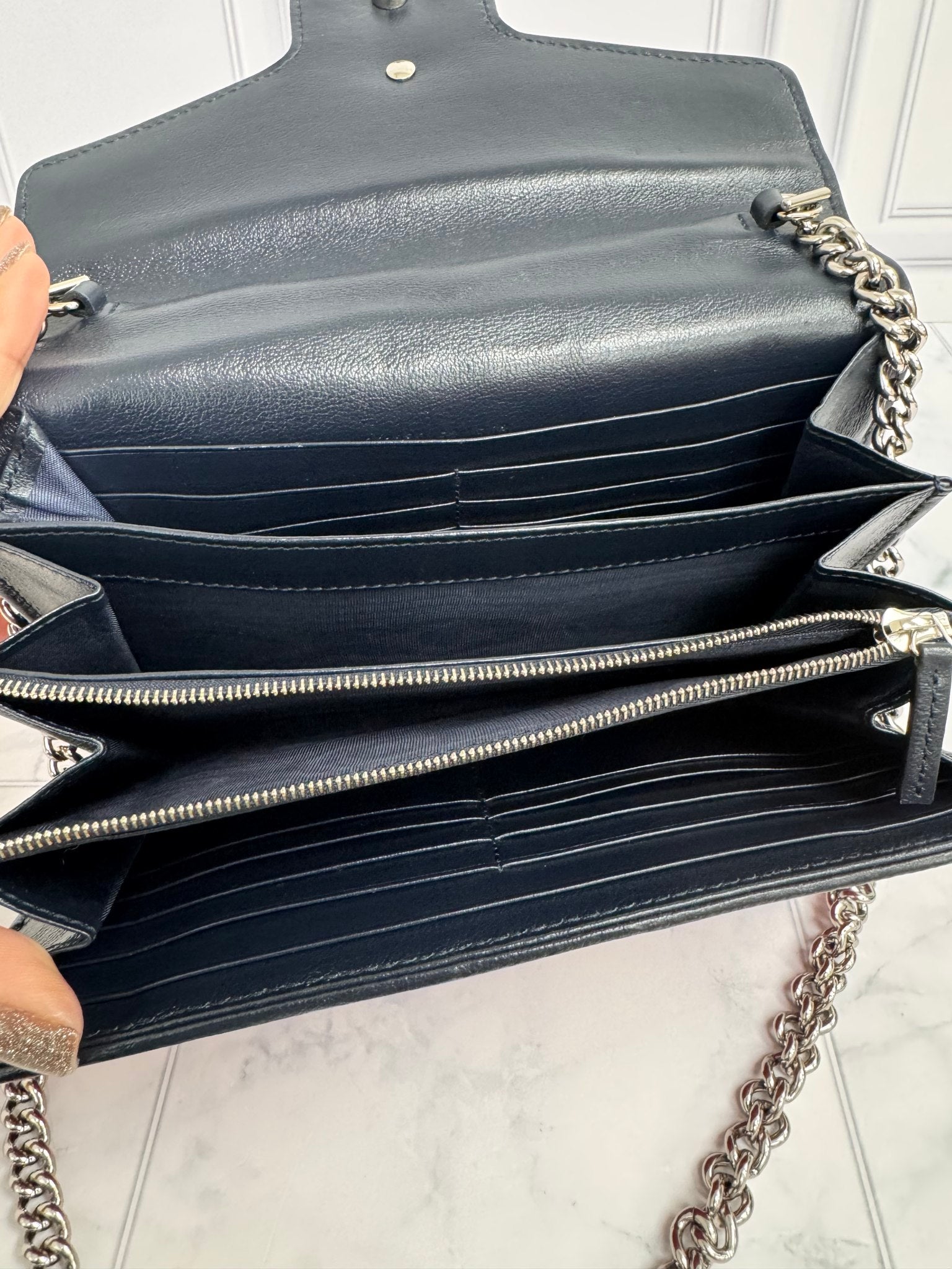 Gucci Red Marmont Quilted Canvas Wallet On A Chain