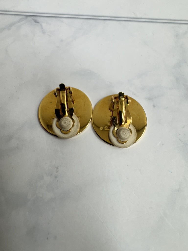 Hermes Gold Tone Sellier Earrings