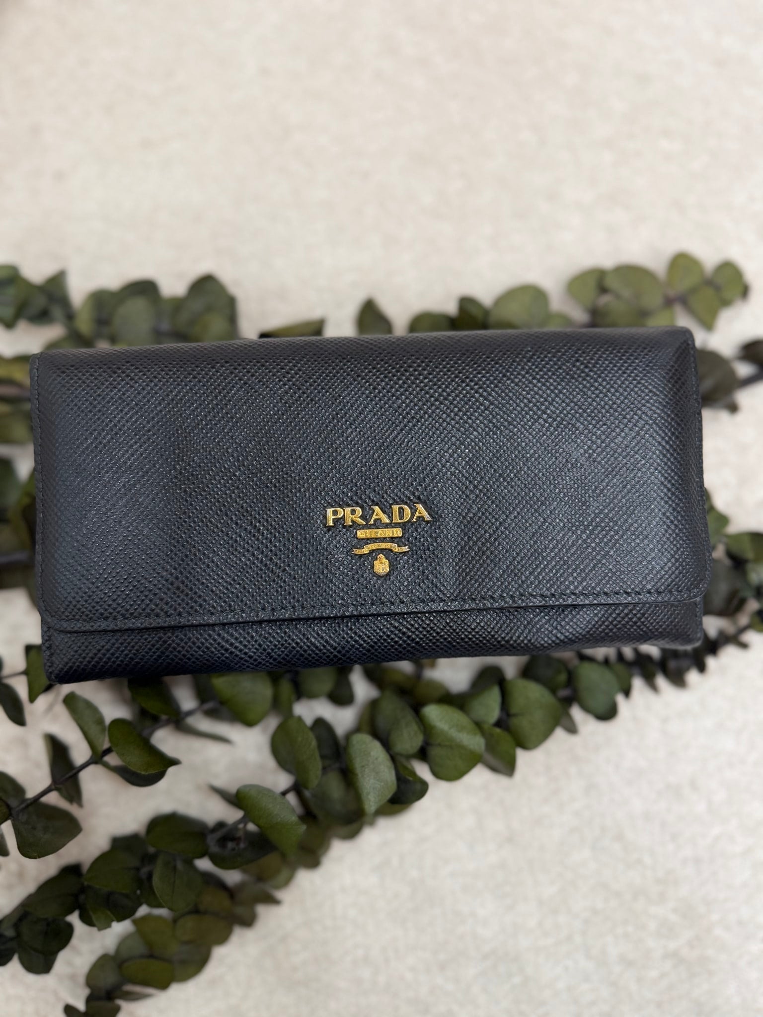 Prada Black Saffiano Leather Long Wallet