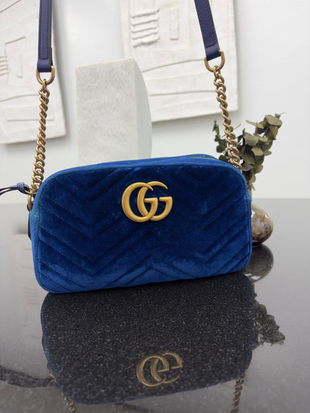Gucci Blue Velvet Marmont Camera Bag