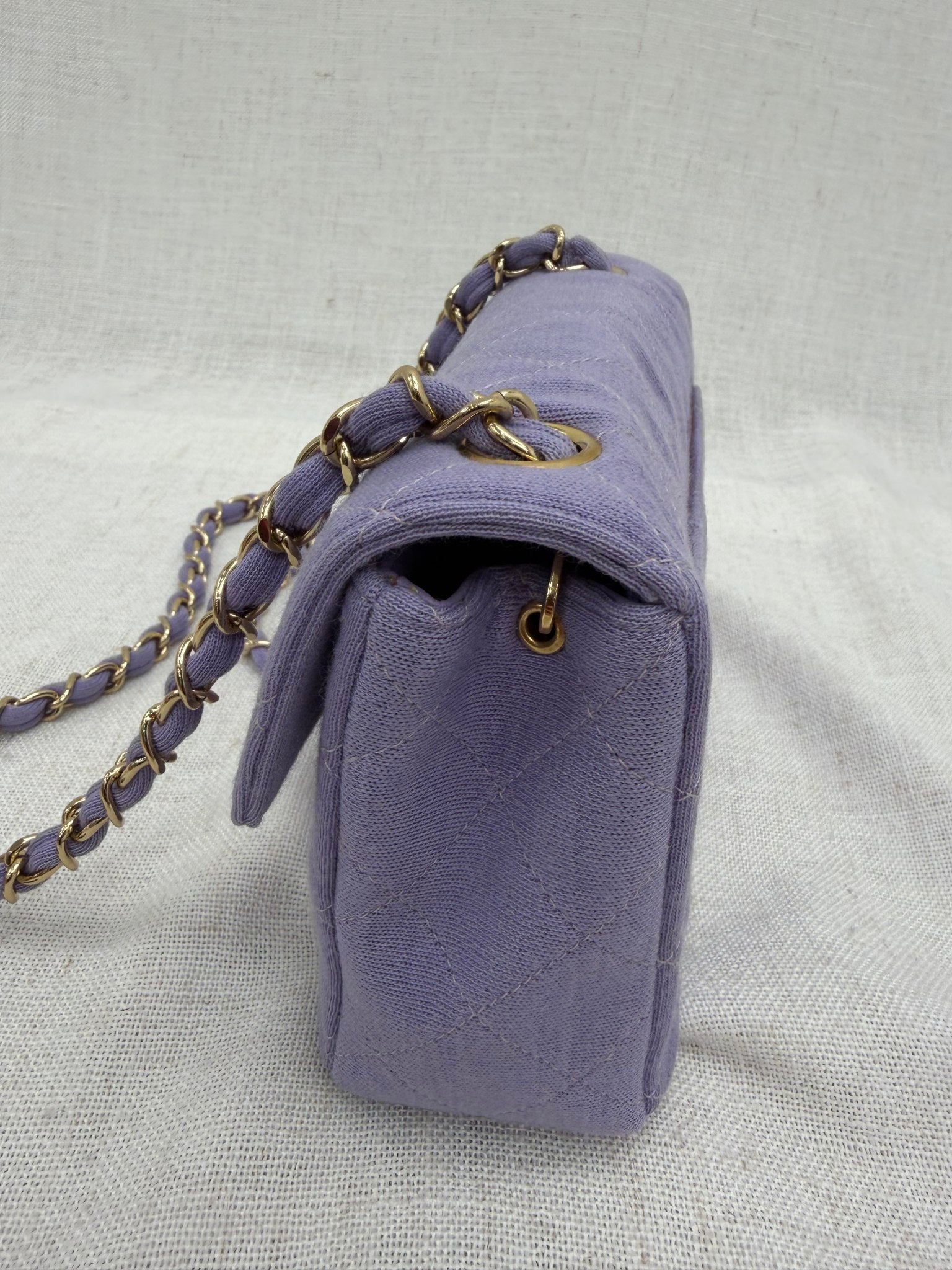 Chanel Vintage Lavender Quilted Jersey Knit Mini Classic Flap Bag
