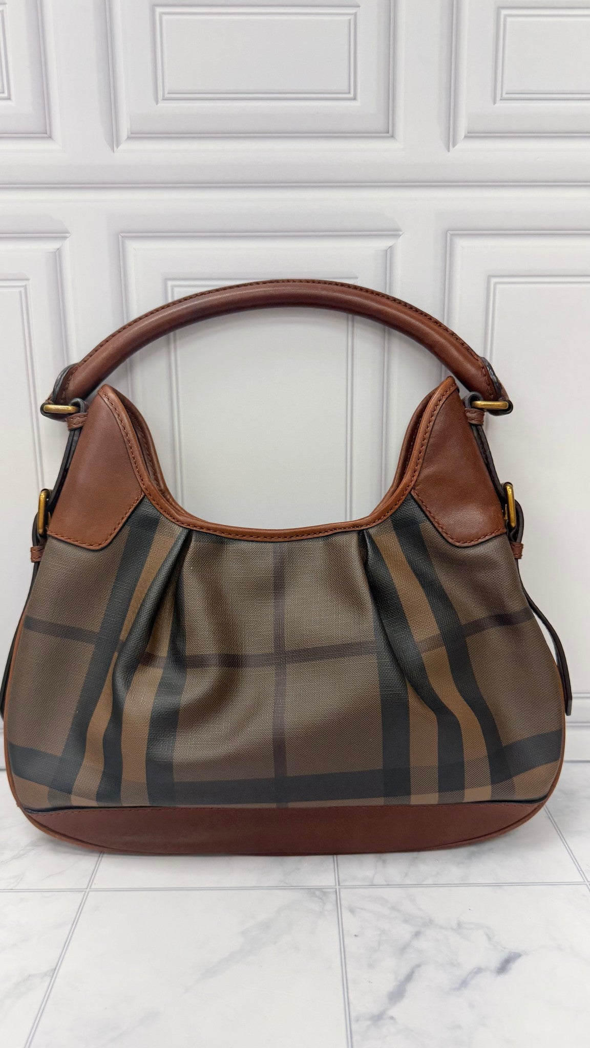 Burberry Brown Check Coated Canvas Hobo Bag