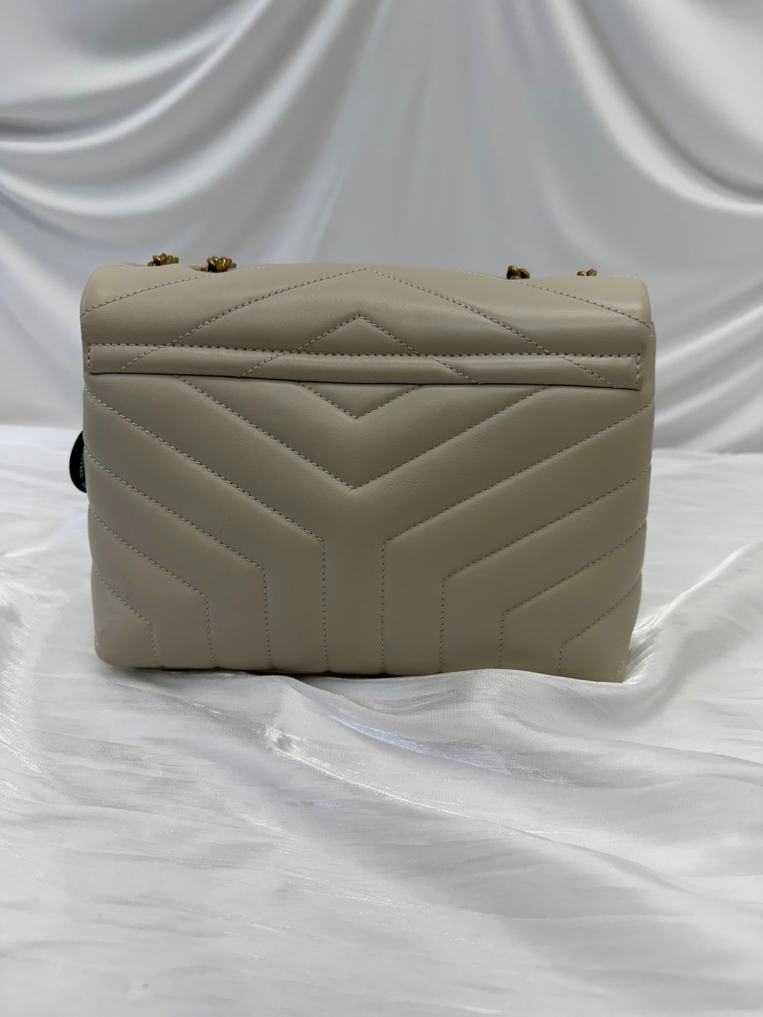 LIKE NEW- Saint Laurent YSL Beige Chevron Leather Small Loulou Bag
