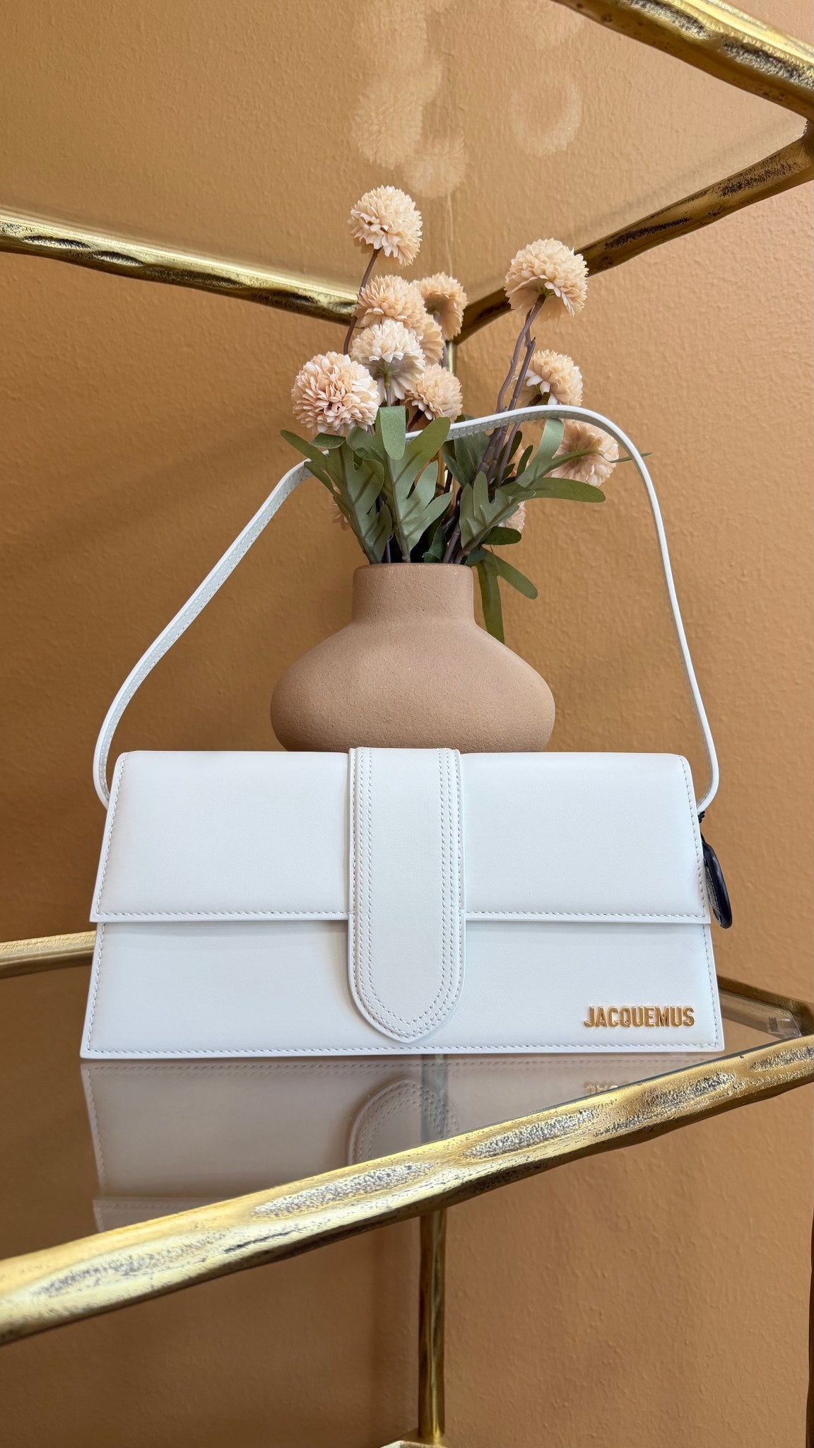 BRAND NEW - Jacquemus Matte White Leather Le Bambino Long Shoulder Bag