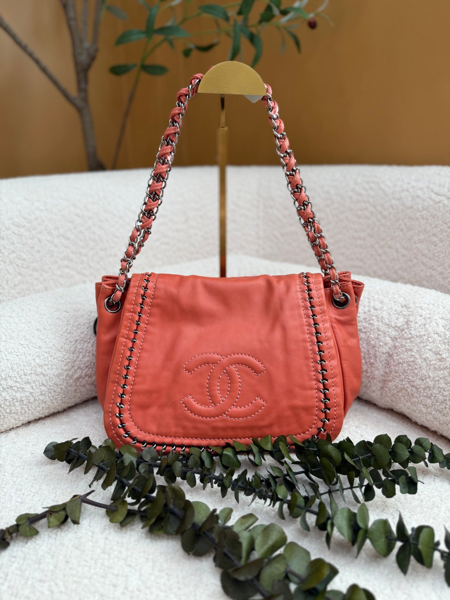 Chanel Coral Calfskin Luxe Ligne Accordion Flap Bag