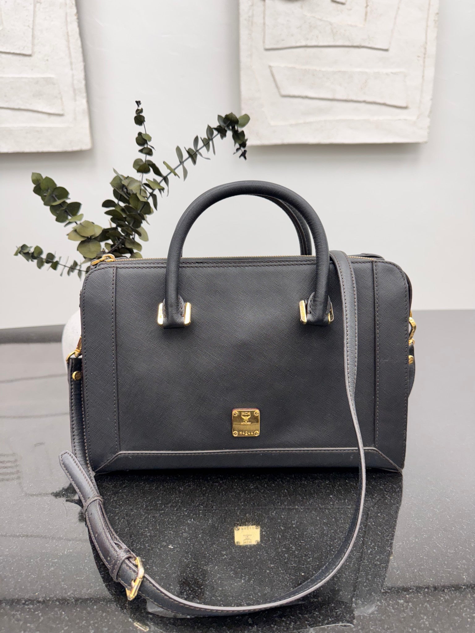 MCM Black Saffiano Leather Nuovo Large 2Way Bag