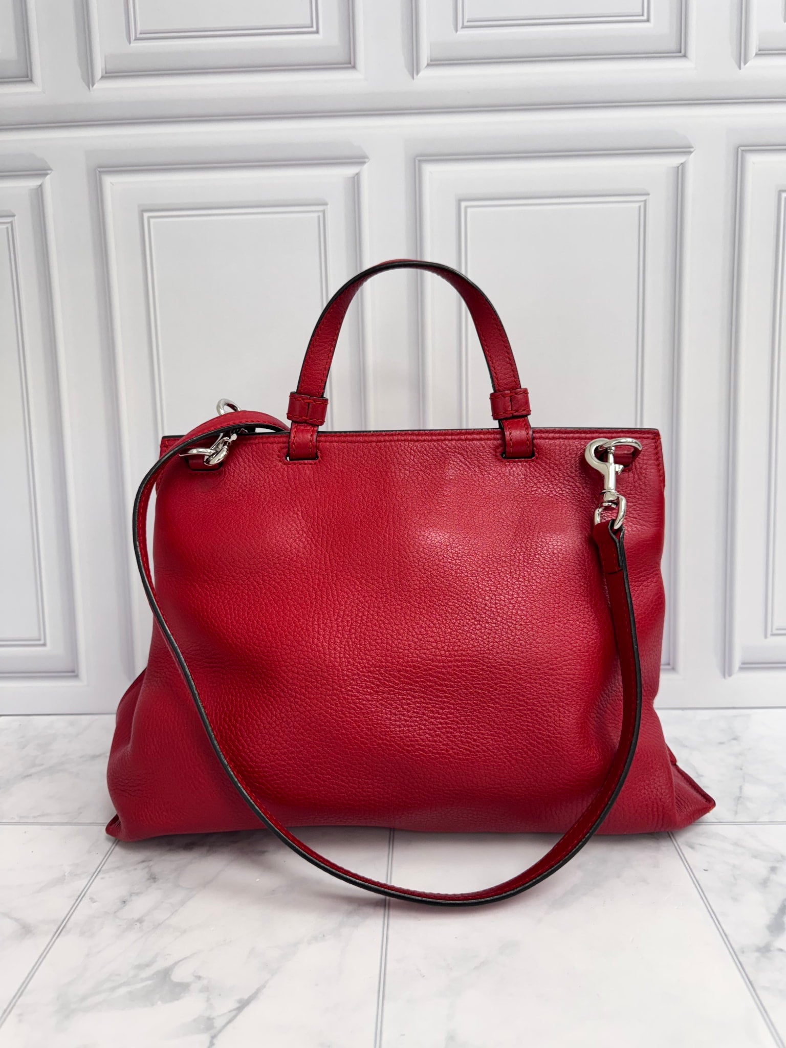 Gucci Red Grained Leather Daily Bamboo Medium 2Way Bag