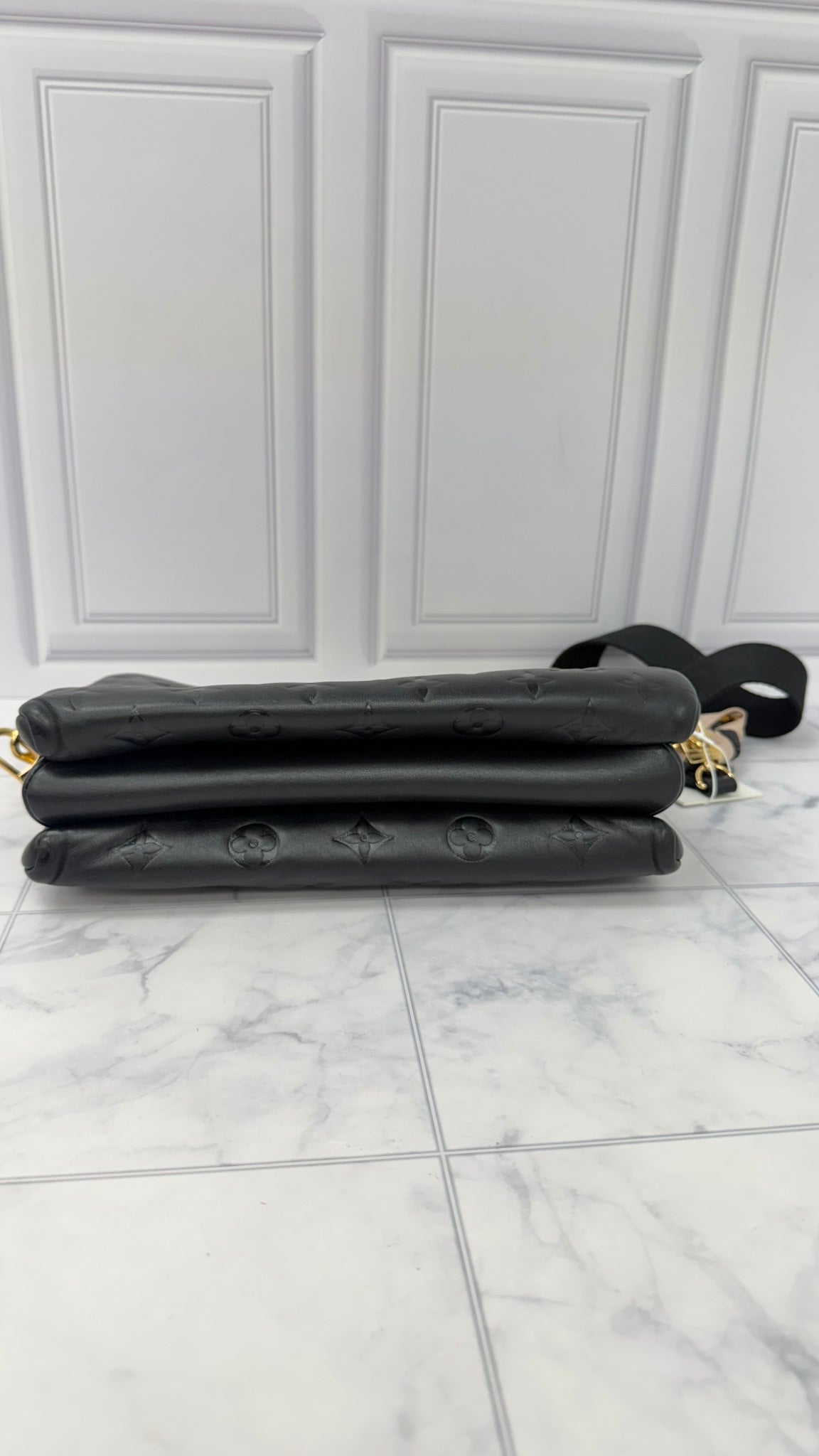 Louis Vuitton Monogram Black Lambskin Leather Coussin PM