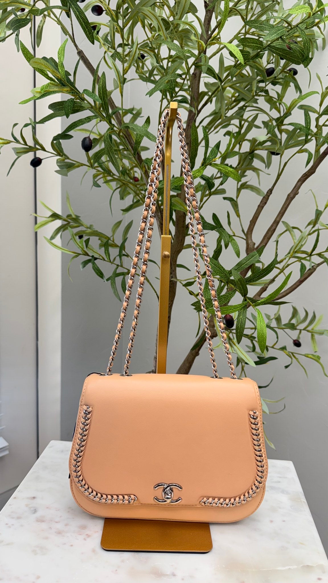 Chanel Peach Leather Braided Chic Flap Bag