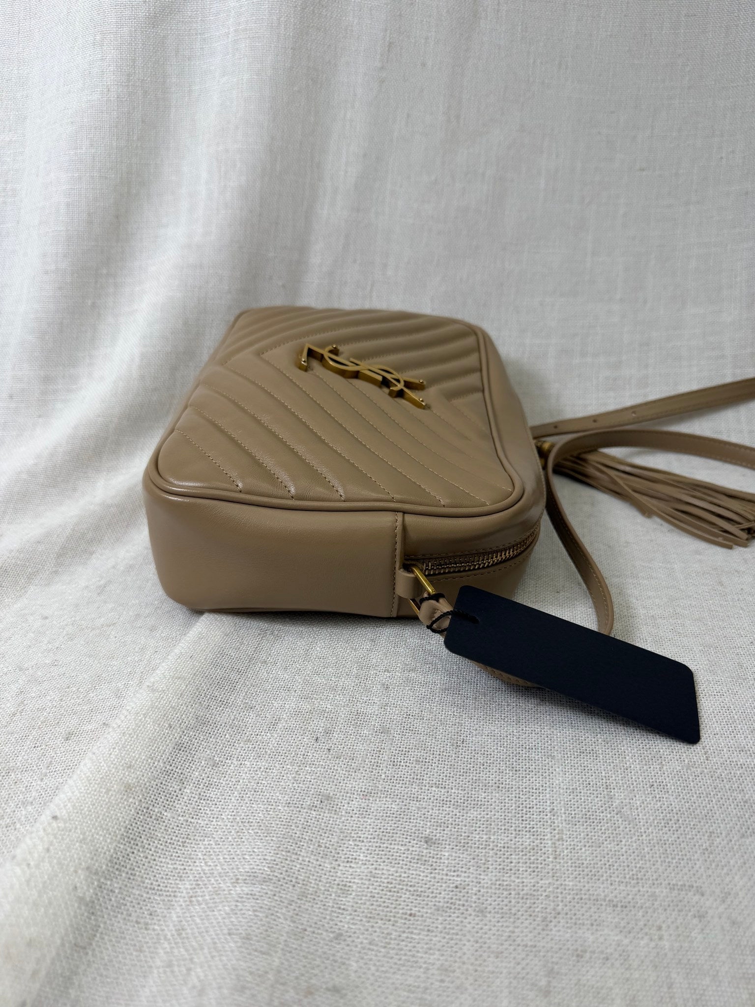 Saint Laurent YSL Beige Quilted Leather Crossbody Bag