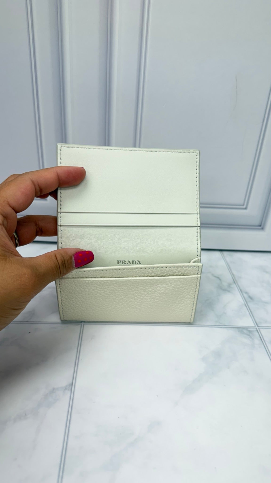 BRAND NEW - Prada White Grained Leather Card Holder