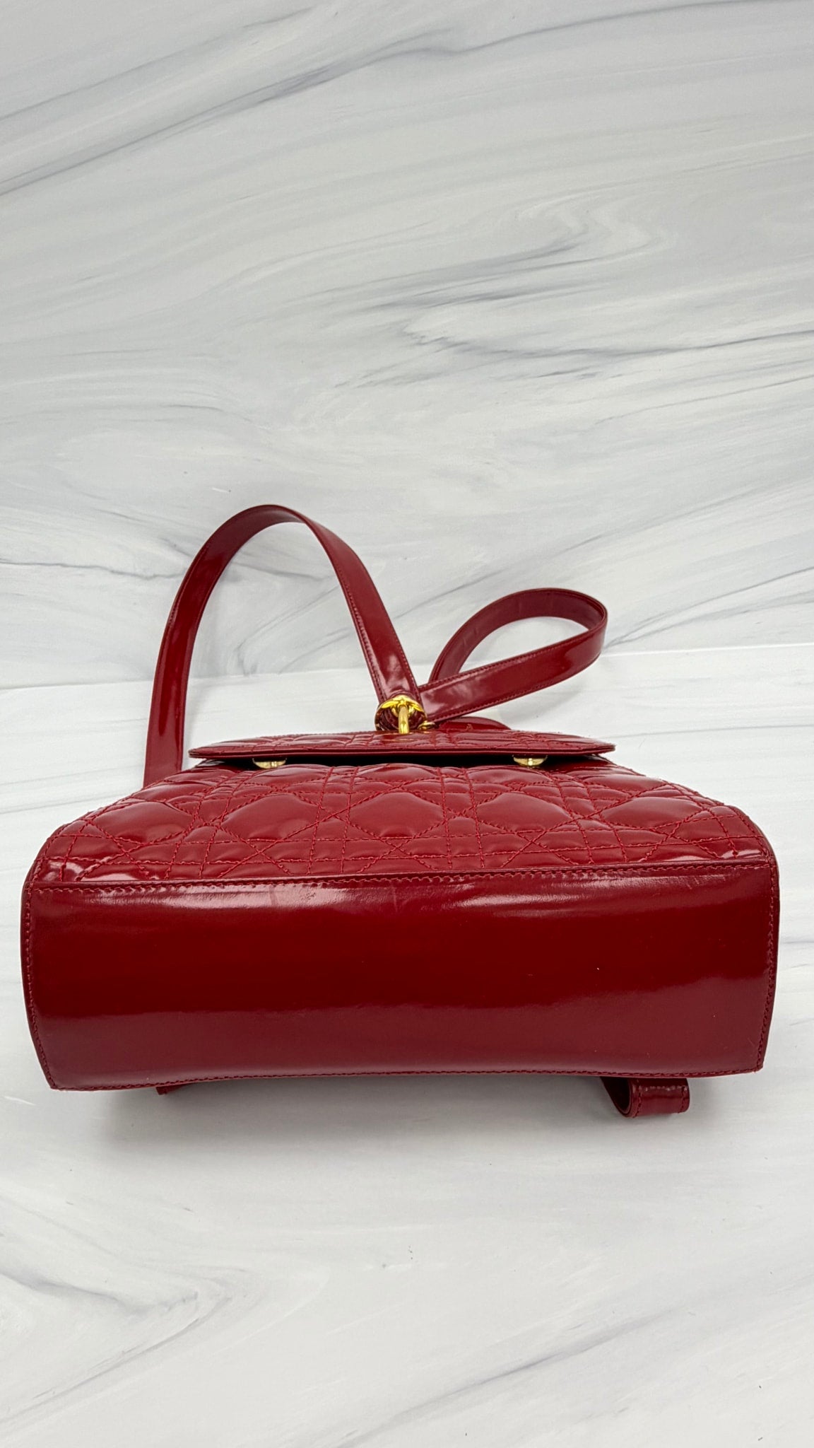 Christian Dior Red Quilted Patent Leather Backpack